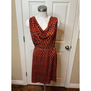 Diane von Furstenberg Orange/Black Diamonds W/ Draped Neck, Size 6
